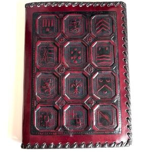 Leather Journal Jacket Italy Embossed Medieval Design & Blank Note Book USA 9.5”